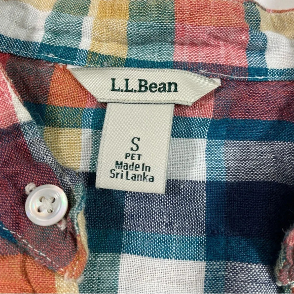 LL Bean Linen V Neck Button Front Tunic Shirt Plaid - Picture 4 of 6